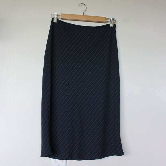 90s Rare Vintage Breechers Brook for Fairweather Navy Pinstripe Midi Skirt 26" - Picture 5 of 5
